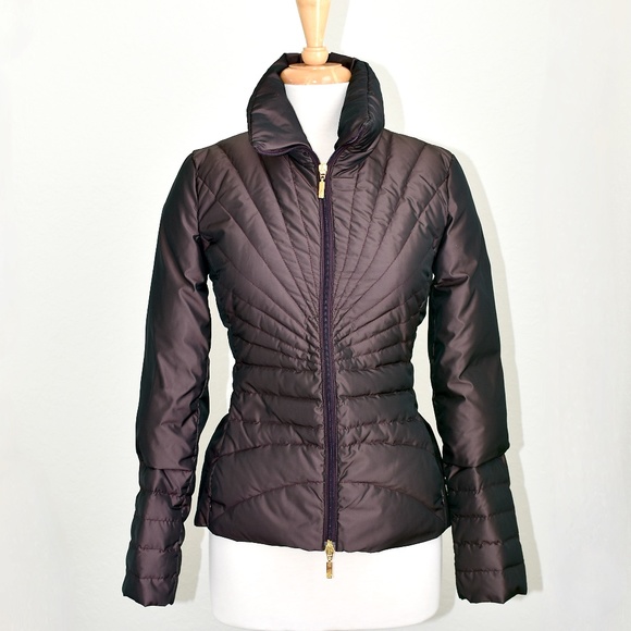 Moncler Burgundy Down Filling Puffer Fitted Jacket Size 0 (XS) - Picture 1 of 14